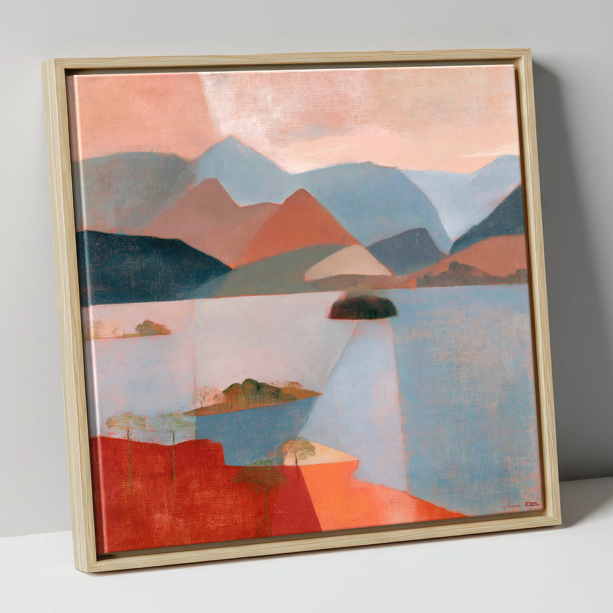 Catbells and Derwentwater in Terracotta lake district lake canvas wall art in natural frame