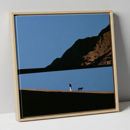 Silhouetted Dog Walker at Ennerdale Water gifts for dog walkers canvas wall art in natural frame