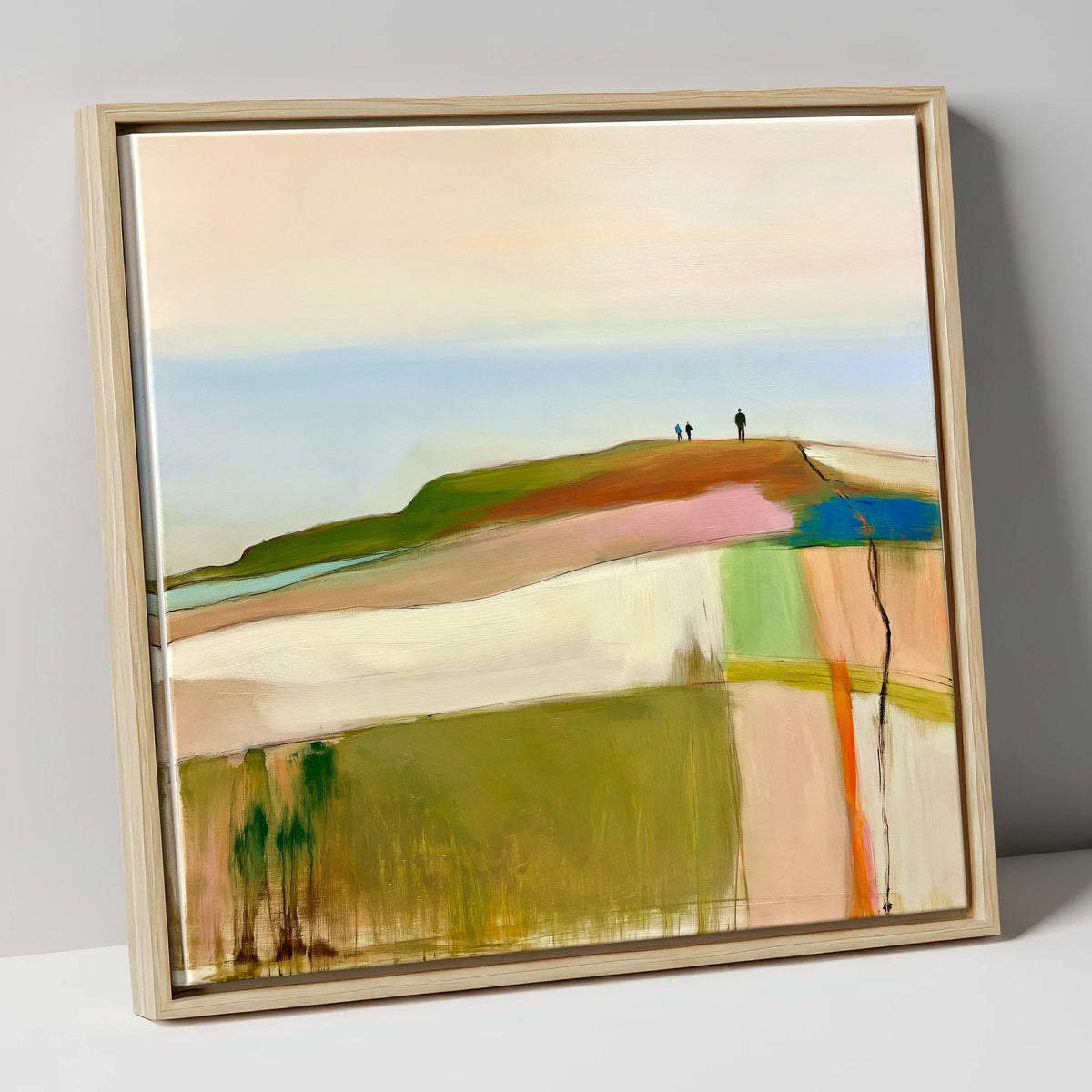 Abstract Fell Ridge with Hikers lake district fell canvas wall art in natural frame