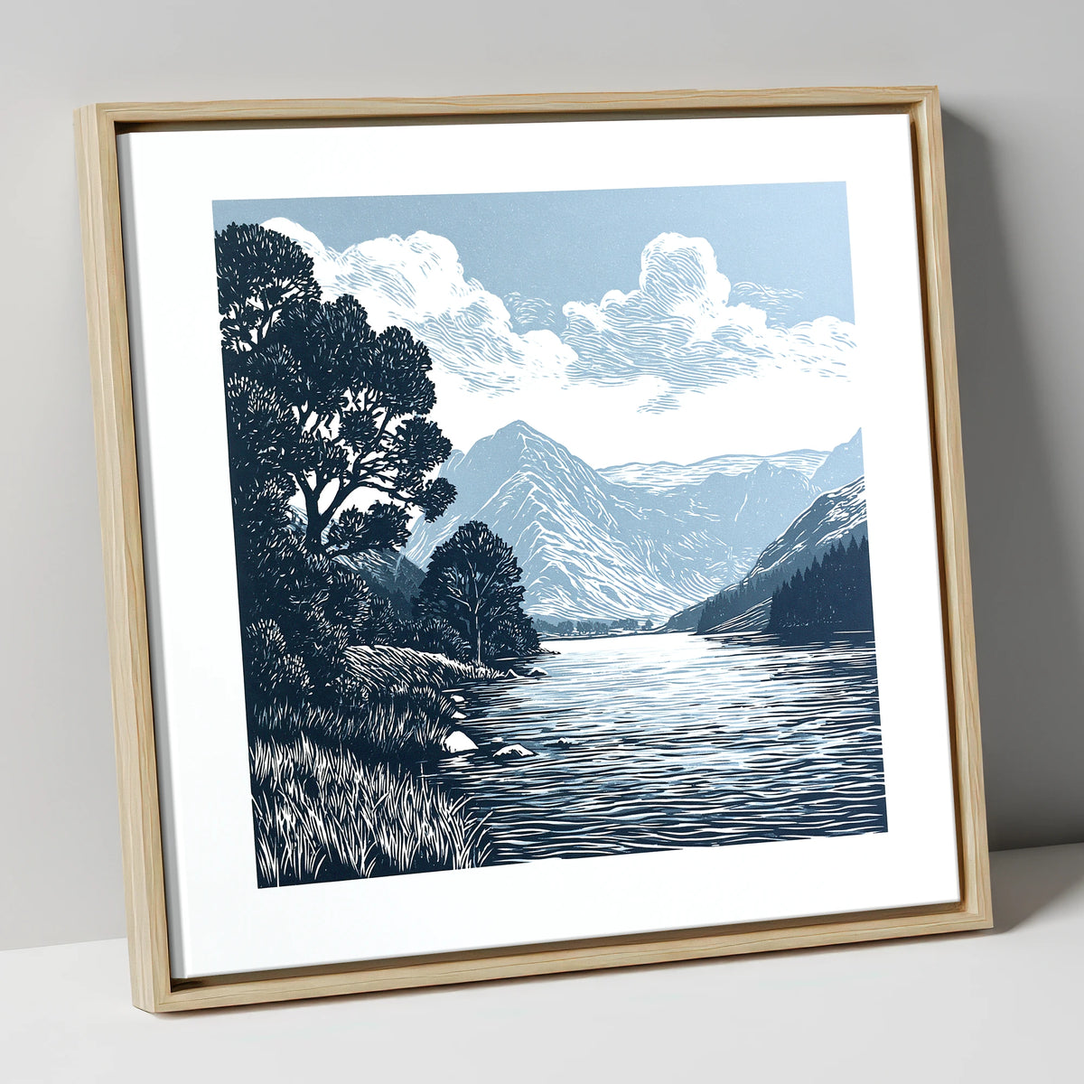 Buttermere in Slate and Navy lake district lake canvas wall art in natural frame