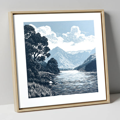 Buttermere in Slate and Navy lake district lake canvas wall art in natural frame