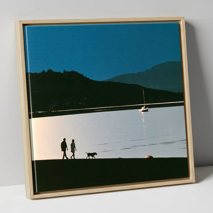 Windermere Dog Walk in Silhouette gifts for dog walkers canvas wall art in natural frame
