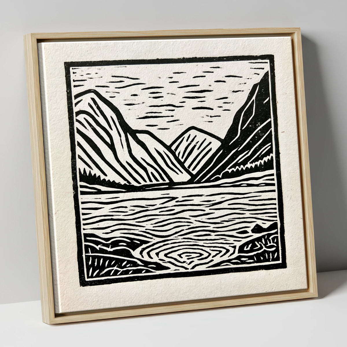 Graphic Ennerdale Water and Fells lake district valley canvas wall art in natural frame