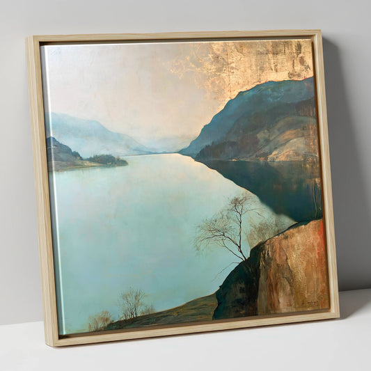 Ullswater Beneath a Golden Sky lake district lake canvas wall art in natural frame