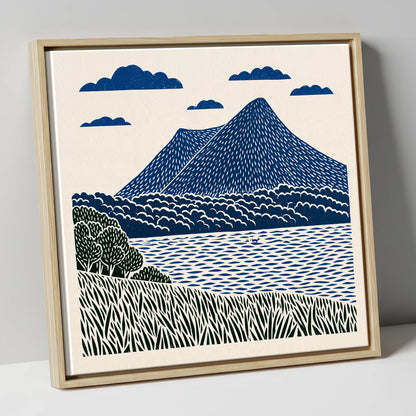 Graphic Navy Catbells Fell lake district fell canvas wall art in natural frame