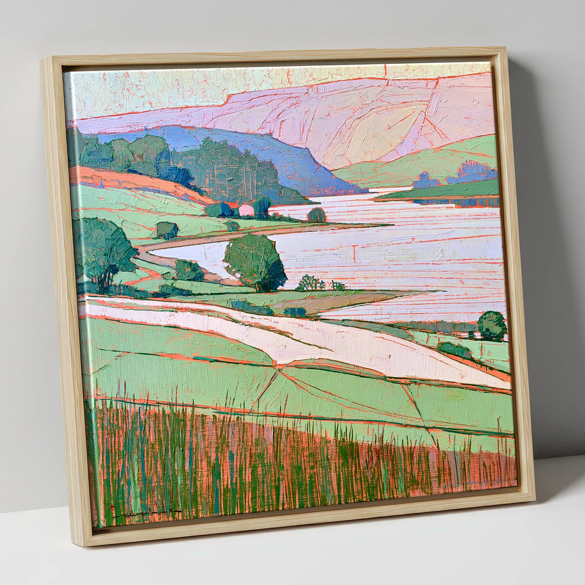 Vibrant Lake And Pastel Fells lake district lake canvas wall art in natural frame