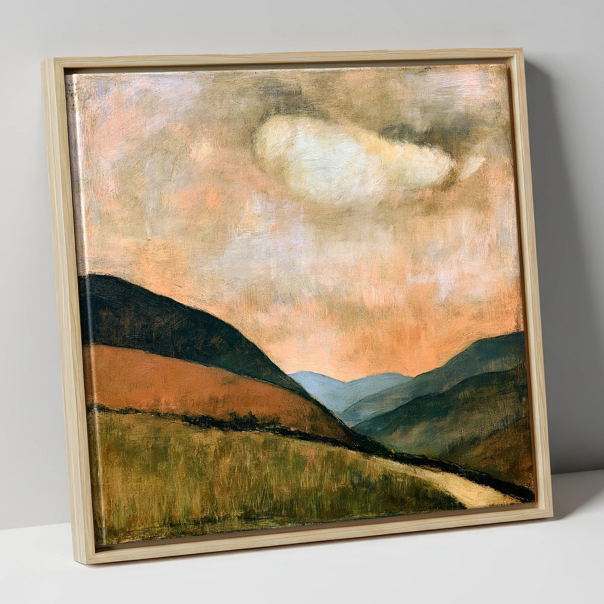 Rolling Fells Under Warm Cloud lake district fell canvas wall art in natural frame