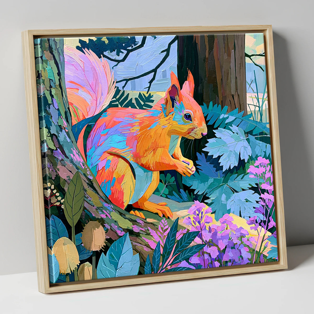 Vibrant Woodland Red Squirrel lake district wildlife canvas wall art in natural frame