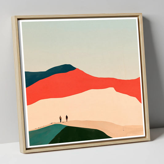 Hikers on a Graphic Fell Ridge lake district fell canvas wall art in natural frame