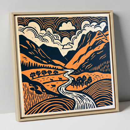 Graphic Great Langdale Valley lake district valley canvas wall art in natural frame