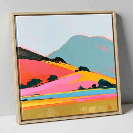 Golden Evening on Vibrant Fells lake district sky canvas wall art in natural frame