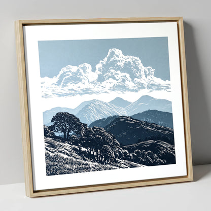 Rolling Fells Beneath Towering Clouds lake district fell canvas wall art in natural frame