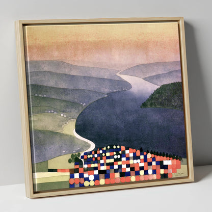 Geometric Ambleside and Indigo Waters lake district village canvas wall art in natural frame