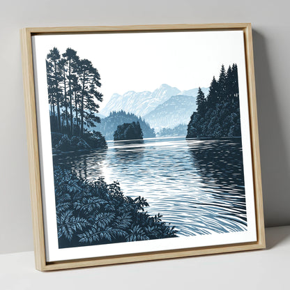 Deep Blue Lake at Dawn lake district lake canvas wall art in natural frame