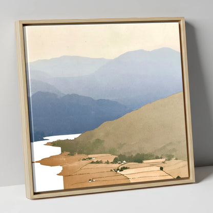 Blue Fells Above Patterdale Valley lake district village canvas wall art in natural frame