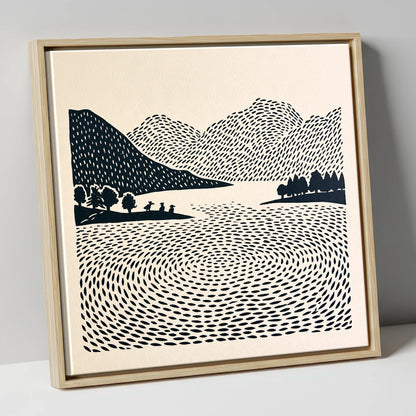 Graphic Grasmere Lake and Fells lake district lake canvas wall art in natural frame