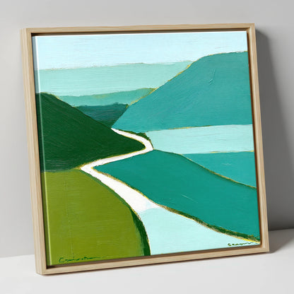Winding Mountain Pass in Teal lake district valley canvas wall art in natural frame