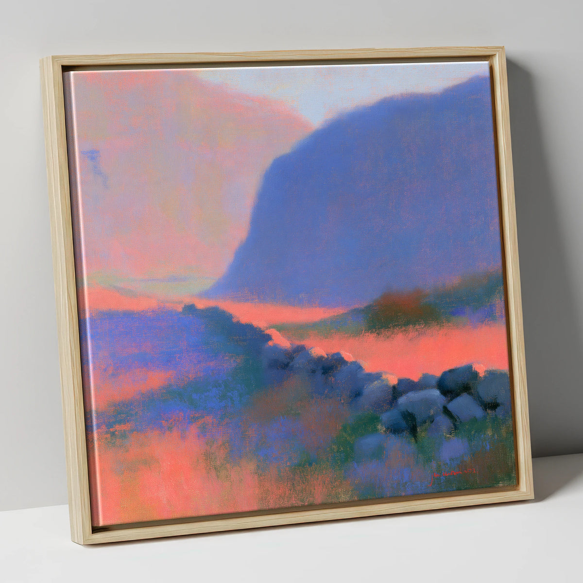 Drystone Wall in Twilight Valley lake district valley canvas wall art in natural frame