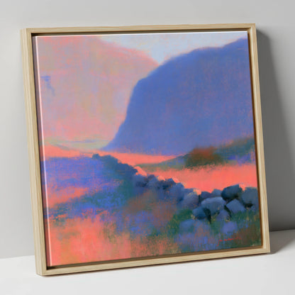 Drystone Wall in Twilight Valley lake district valley canvas wall art in natural frame