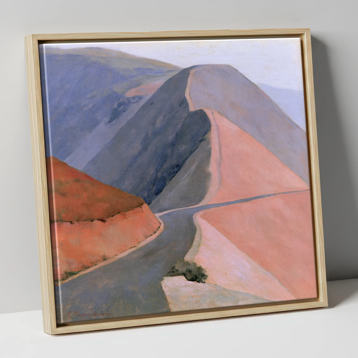 Winding Mountain Pass in Pastel lake district valley canvas wall art in natural frame