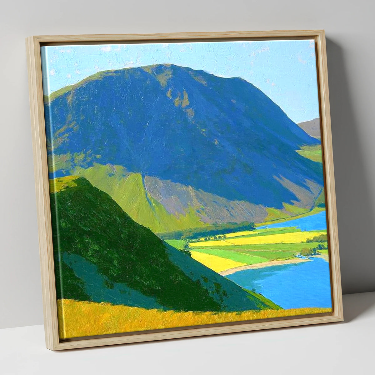 Grasmoor Over Sunlit Valley Fields lake district fell canvas wall art in natural frame