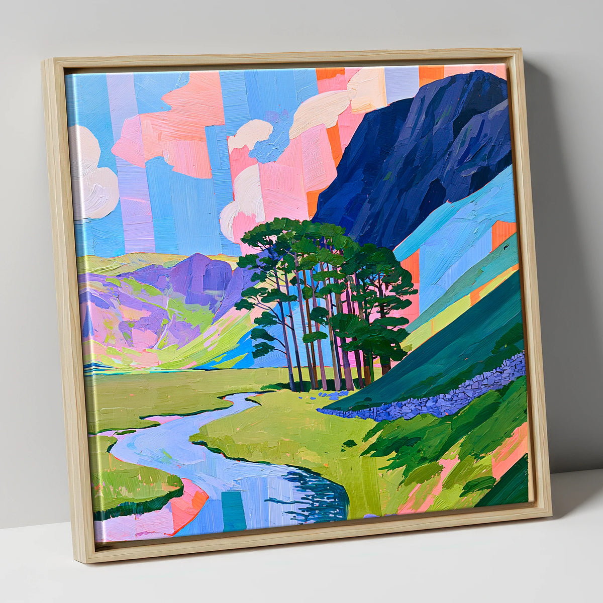 Vibrant Pines Below Haystacks lake district fell canvas wall art in natural frame