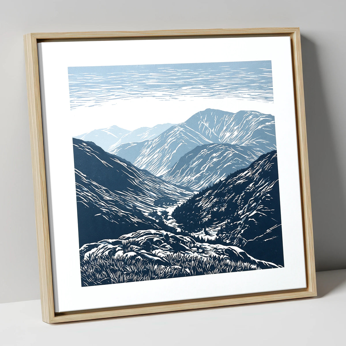 Blue Valley From The Summit lake district fell canvas wall art in natural frame