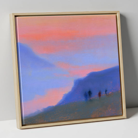Twilight Walkers on the Fell lake district fell canvas wall art in natural frame