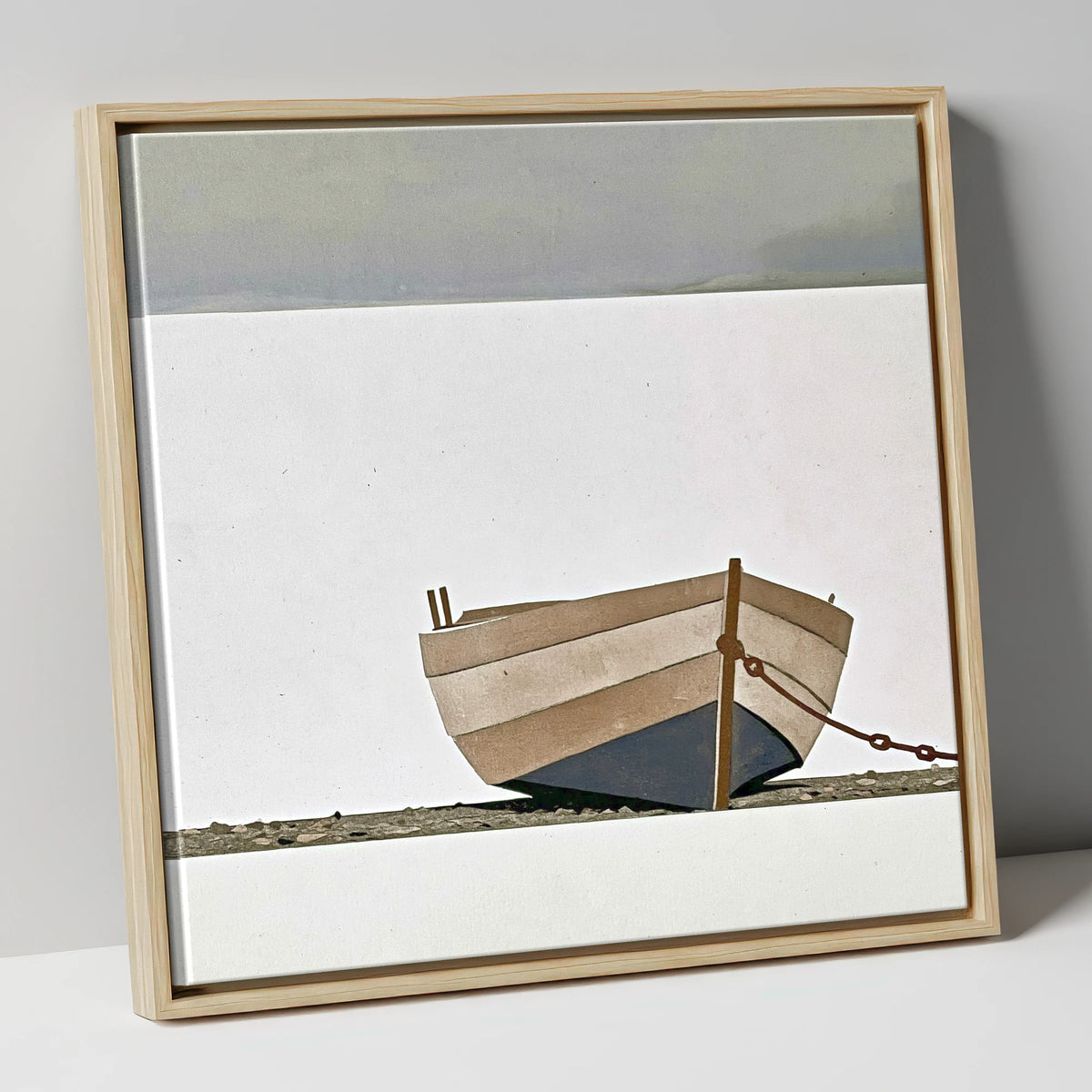 Grounded Clinker Boat Windermere lake district lake canvas wall art in natural frame