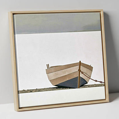 Grounded Clinker Boat Windermere lake district lake canvas wall art in natural frame