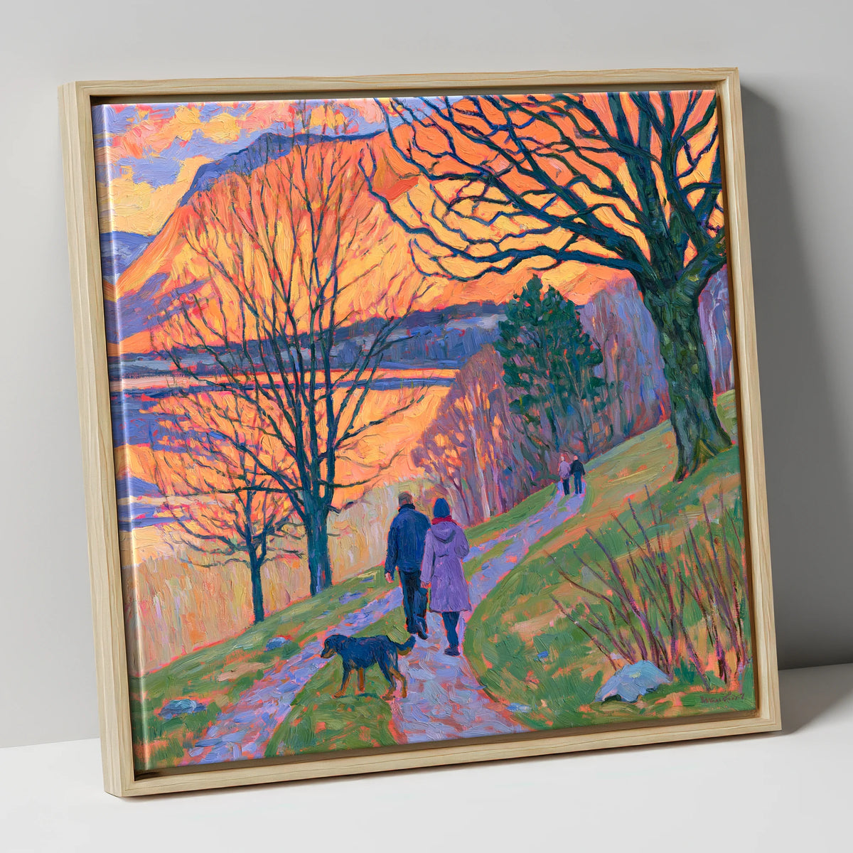 Vibrant Sunset Dog Walk Keswick gifts for dog walkers canvas wall art in natural frame