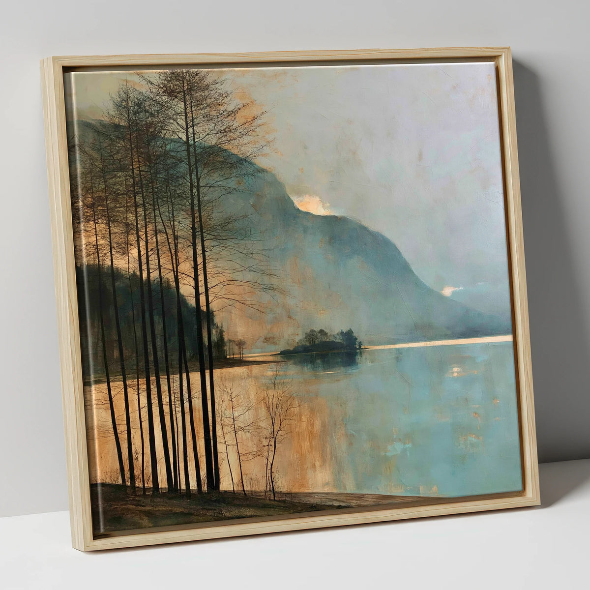 Grasmere Island in Golden Light lake district lake canvas wall art in natural frame