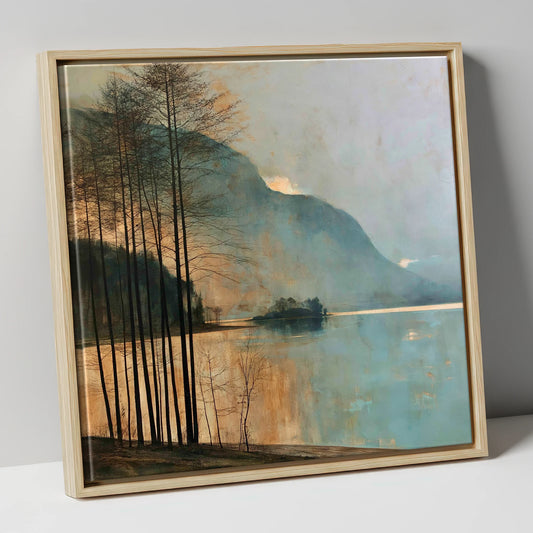 Grasmere Island in Golden Light lake district lake canvas wall art in natural frame