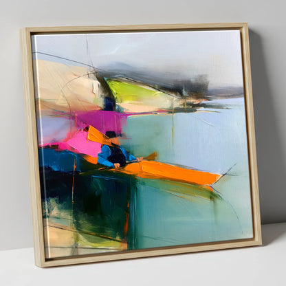 Vibrant Orange Kayak on the Lake lake district walking canvas wall art in natural frame
