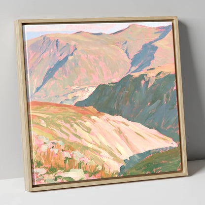 Summit View in Pastel Light lake district fell canvas wall art in natural frame