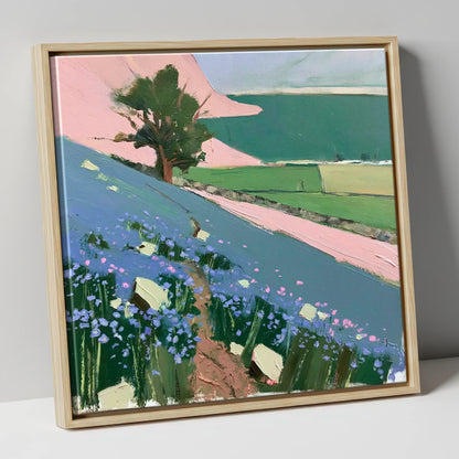 Vibrant Rannerdale Bluebells Crummock Water lake district lake canvas wall art in natural frame