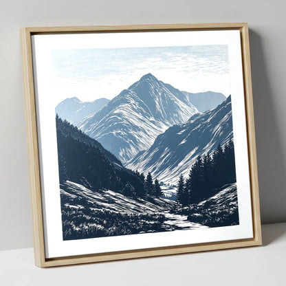 Bowfell Peak in Slate Blue lake district fell canvas wall art in natural frame