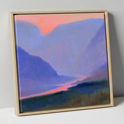 Twilight River Through Indigo Fells lake district waterfall canvas wall art in natural frame