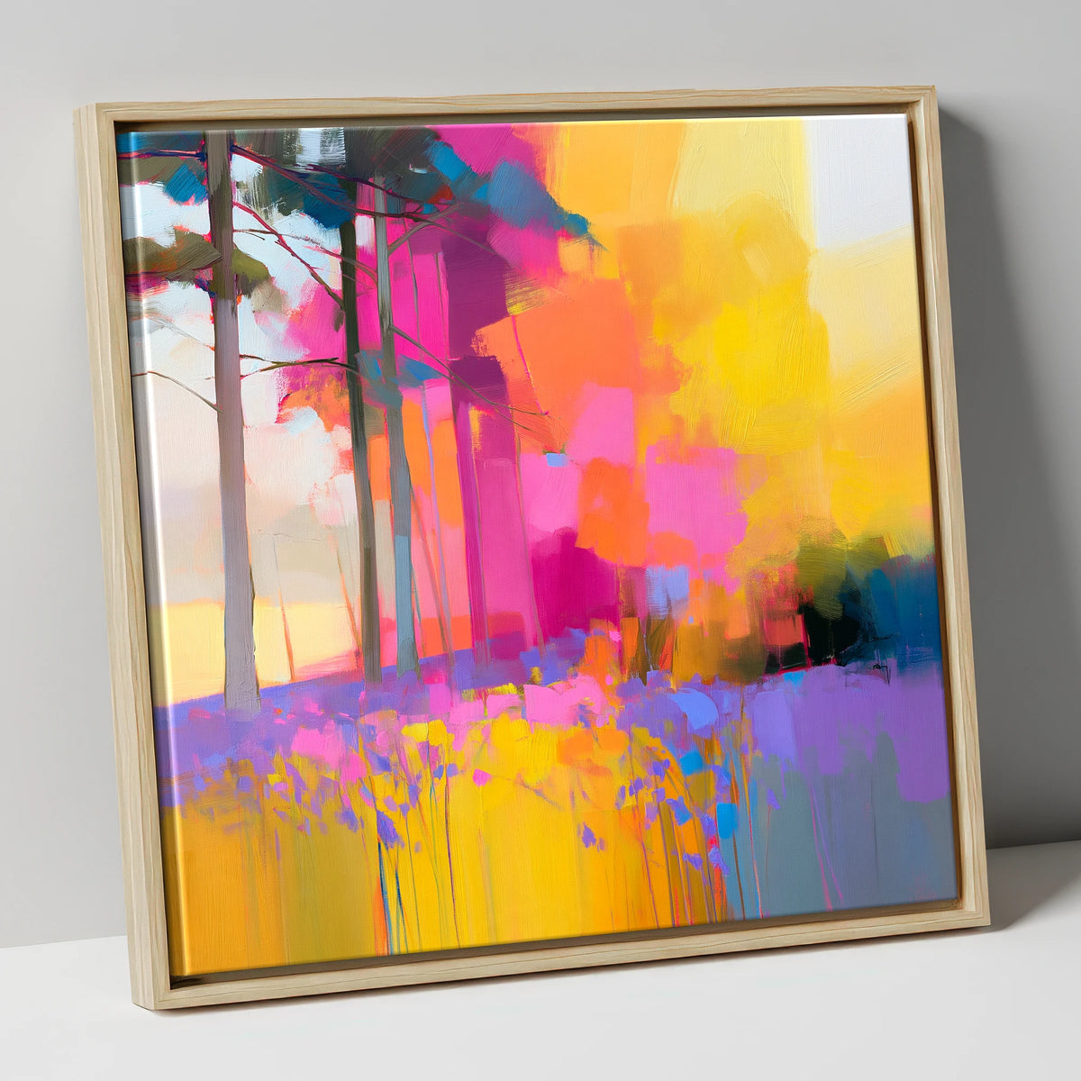 Vivid Bluebell Woods lake district wildflower canvas wall art in natural frame