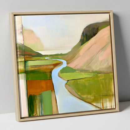 Azure Winding River Valley lake district waterfall canvas wall art in natural frame