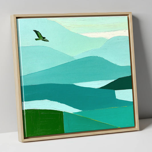 Buzzard Over Teal Fells lake district wildlife canvas wall art in natural frame
