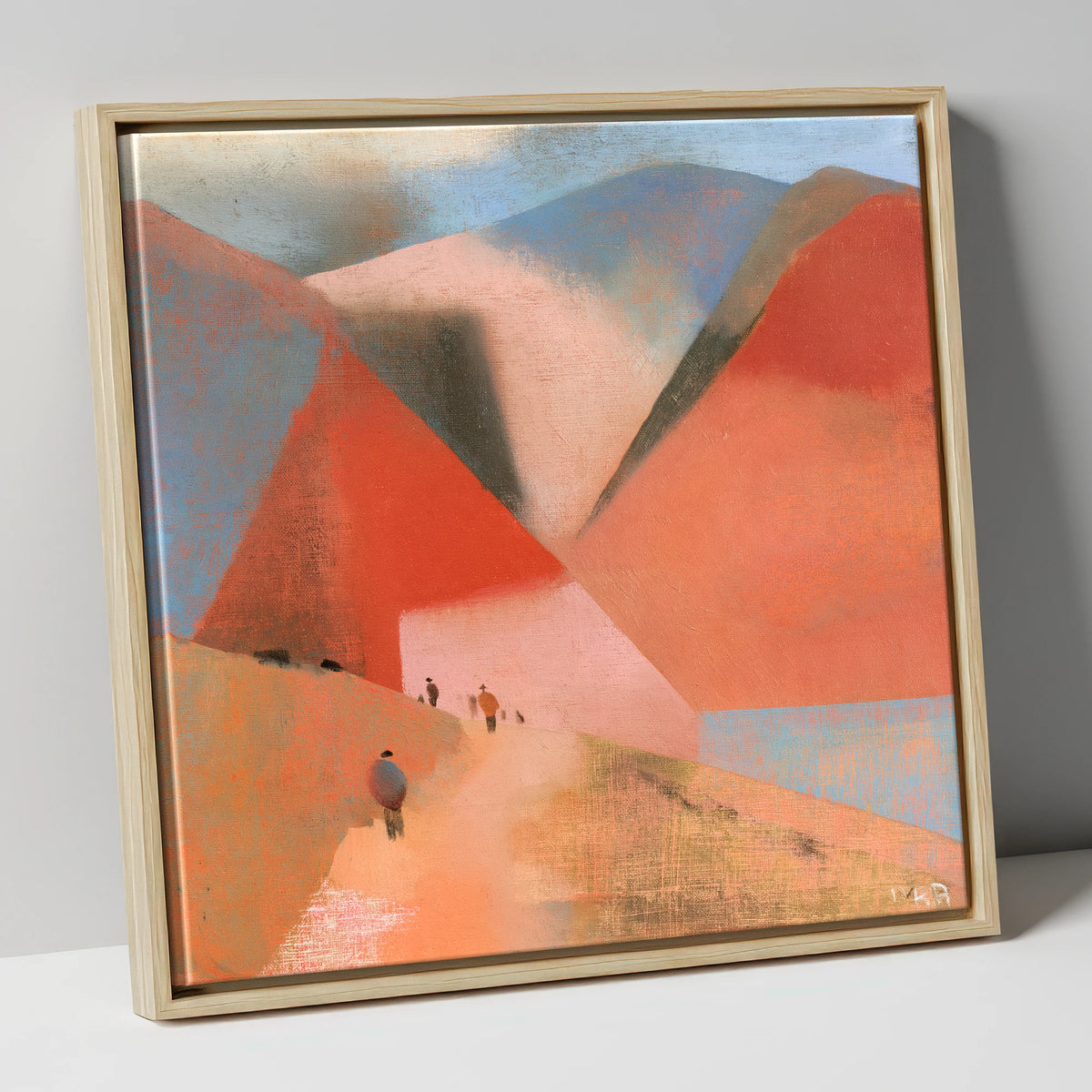 Terracotta Fells and Mountain Walkers lake district walking canvas wall art in natural frame