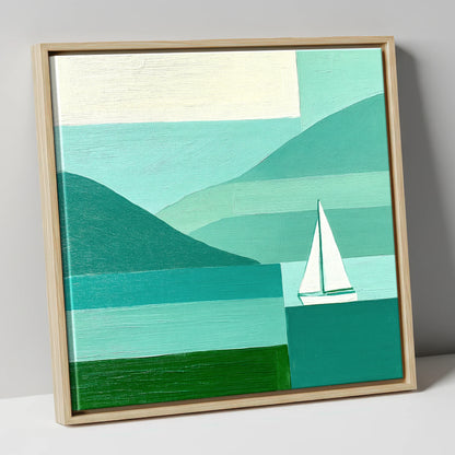 Geometric Lake District Sailboat lake district walking canvas wall art in natural frame