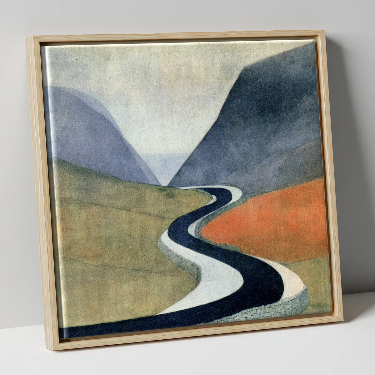 Sweeping Mountain Pass Road lake district valley canvas wall art in natural frame