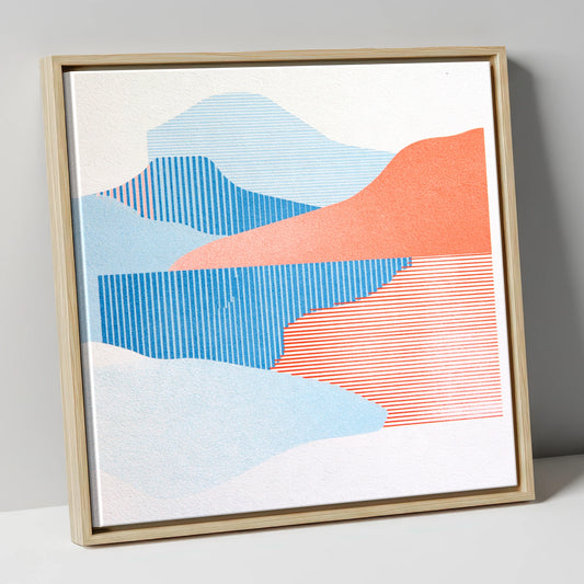 Graphic Lake Reflections In Coral lake district lake canvas wall art in natural frame