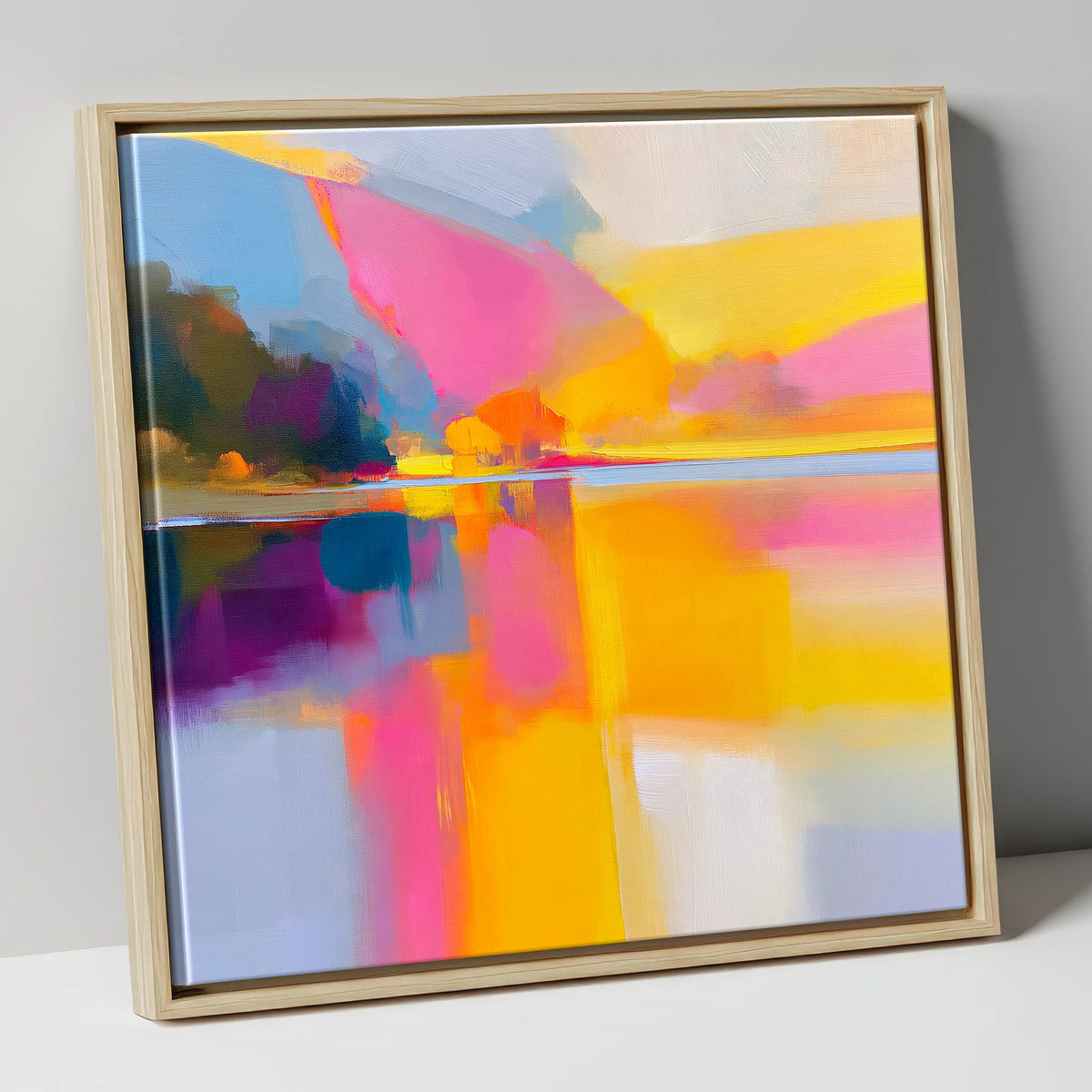 Vibrant Pink Calm Lake Reflections lake district lake canvas wall art in natural frame
