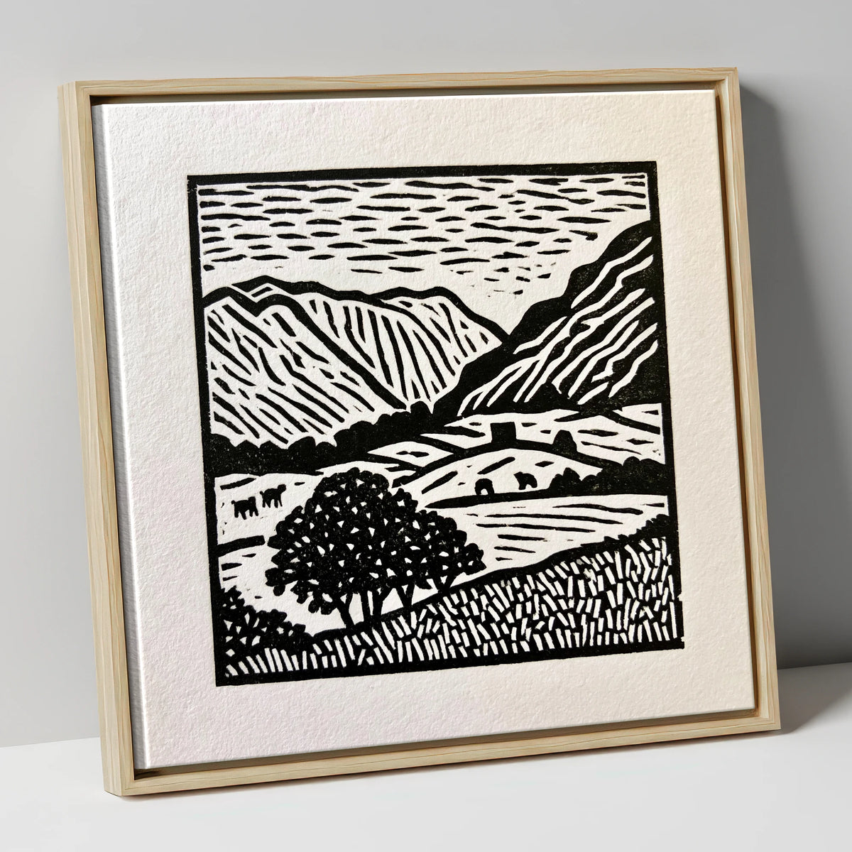 Monochromatic Borrowdale Valley Landscape lake district valley canvas wall art in natural frame