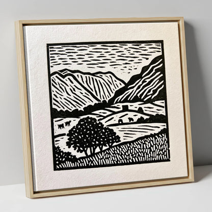 Monochromatic Borrowdale Valley Landscape lake district valley canvas wall art in natural frame