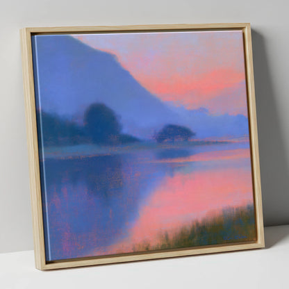 Lake Reflections in Pink Twilight lake district lake canvas wall art in natural frame