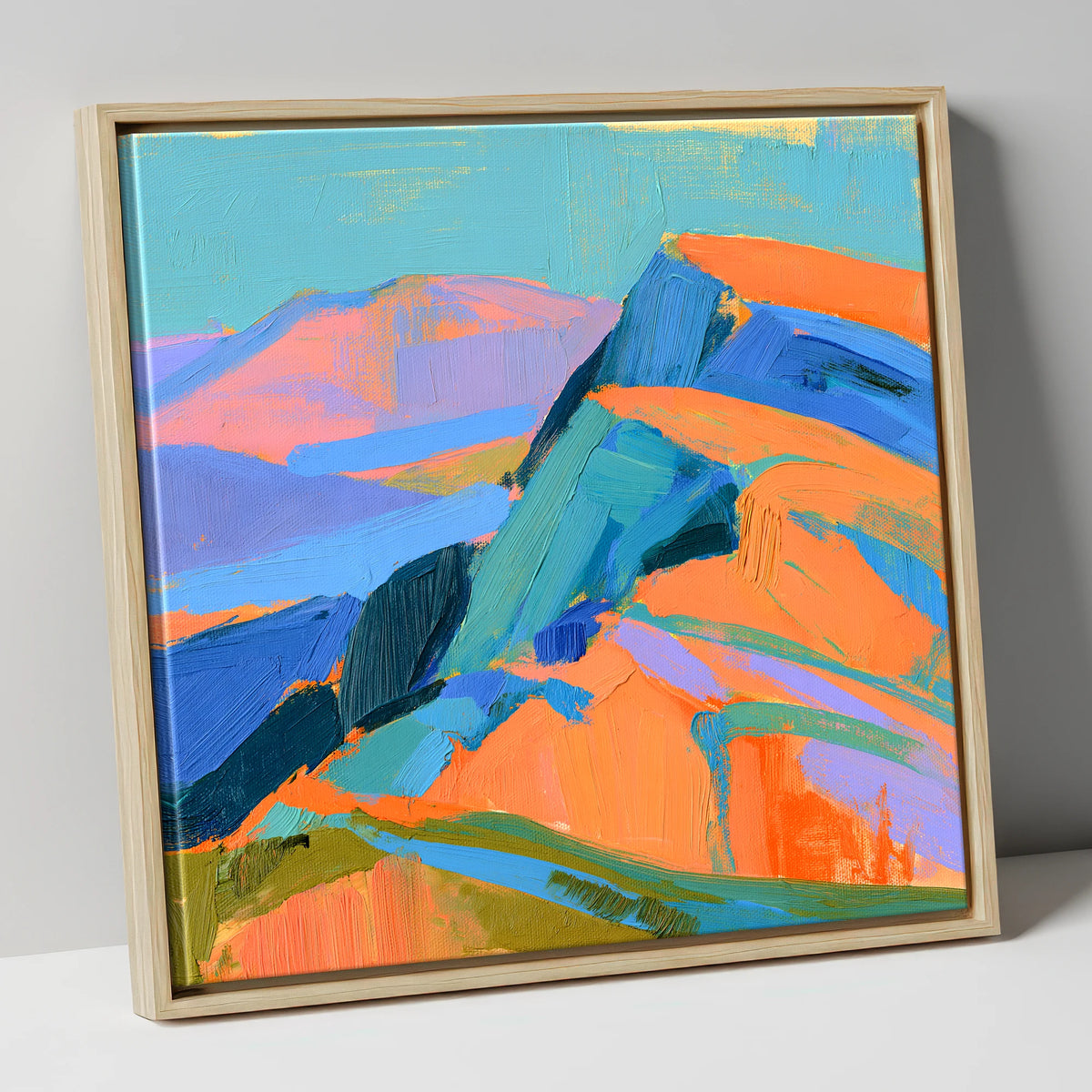 Bright Orange Fell Summit lake district fell canvas wall art in natural frame